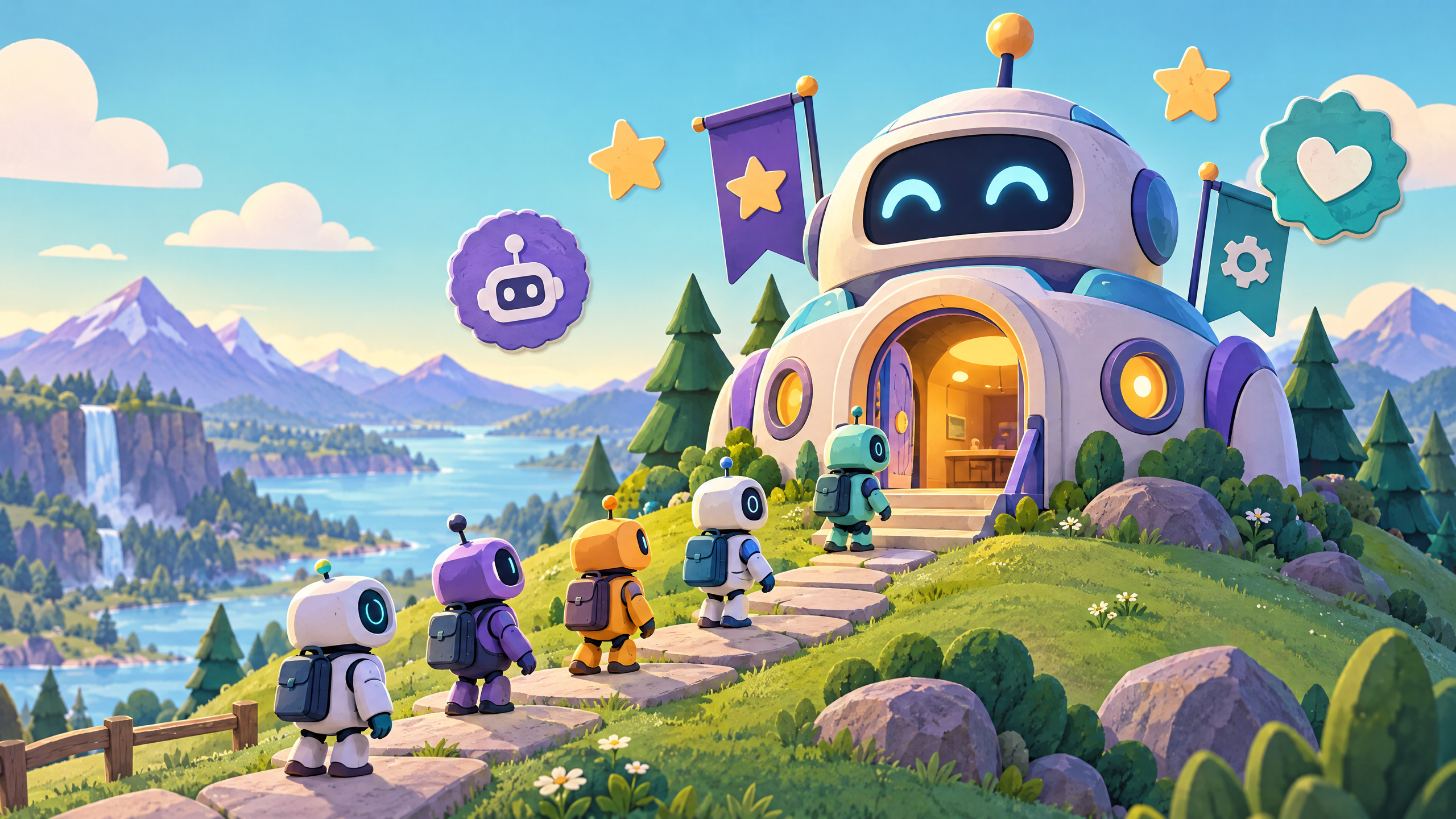 Robot clubhouse on a hill