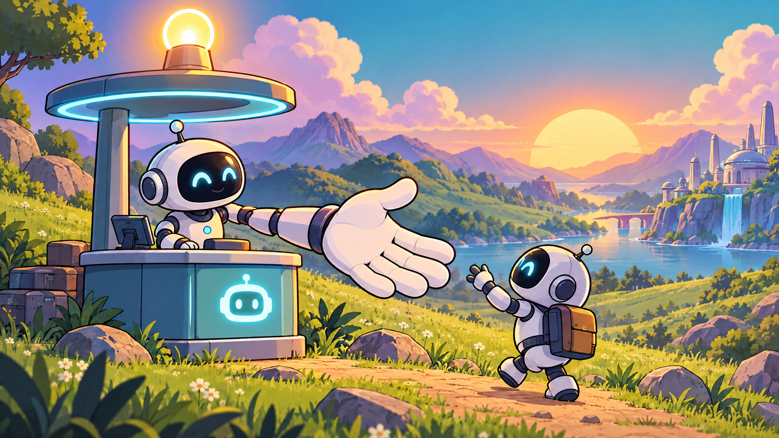 Robot support desk in a meadow